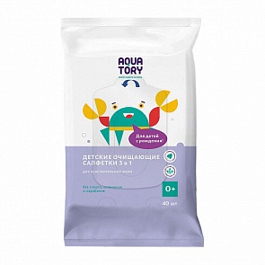 Детские очищающие салфетки Aquatory 3 в 1 для чувствительной кожи, 40 шт, 0+ (Lubby, 22878/84/14)